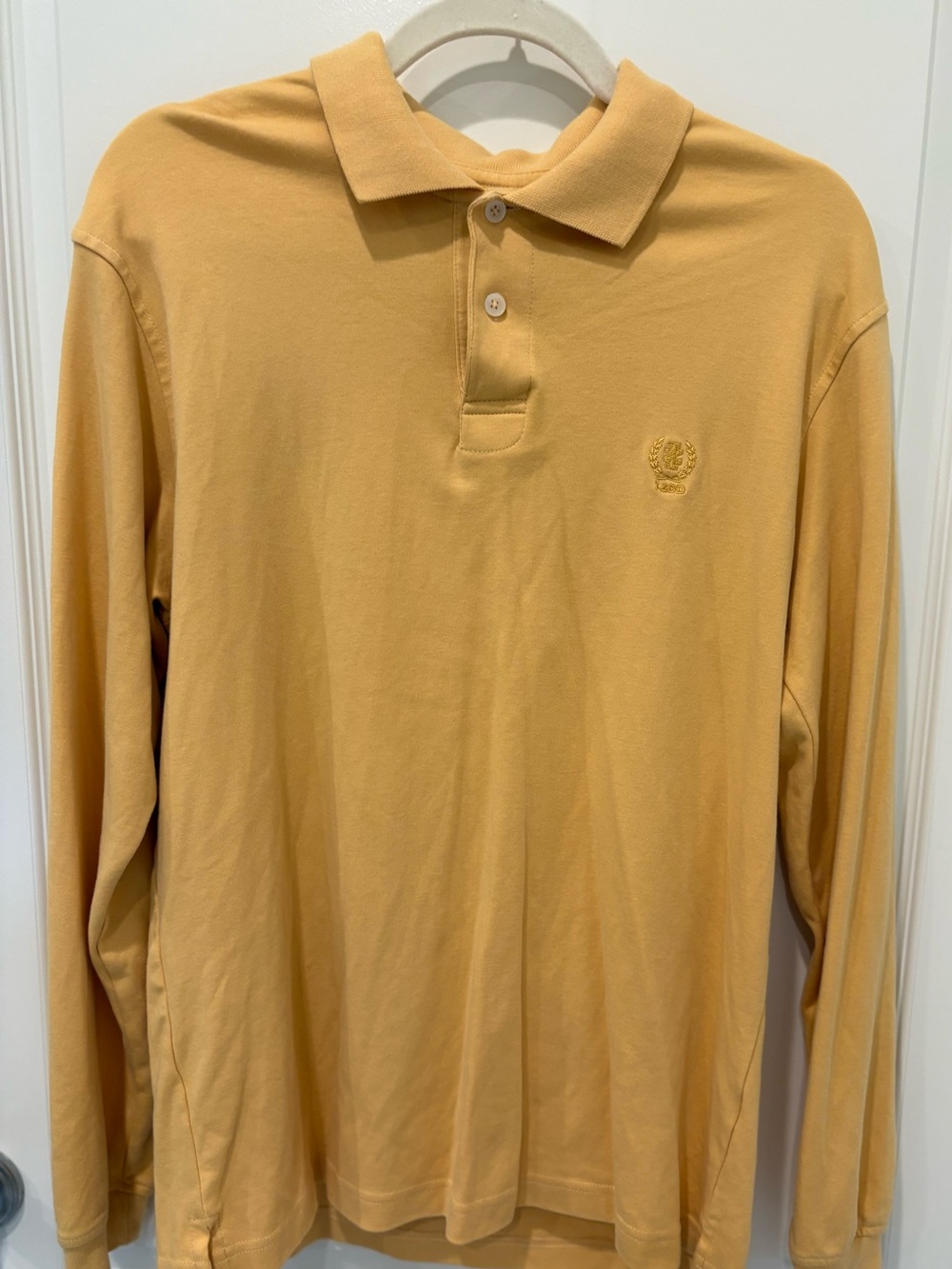 Vintage Izod Men's Long-Sleeve Polo Shirt Mustard Yellow Gold Crest Size Small E